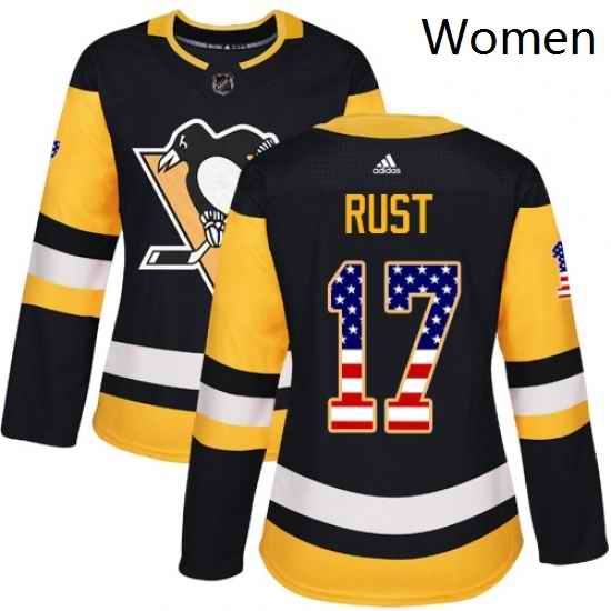Womens Adidas Pittsburgh Penguins 17 Bryan Rust Authentic Black USA Flag Fashion NHL Jersey